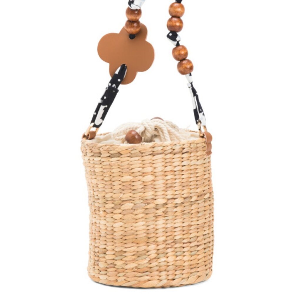MADE IN VIETNAM Woven Bucket Bag With Beaded Top Carry Handle - Picture 10 of 10